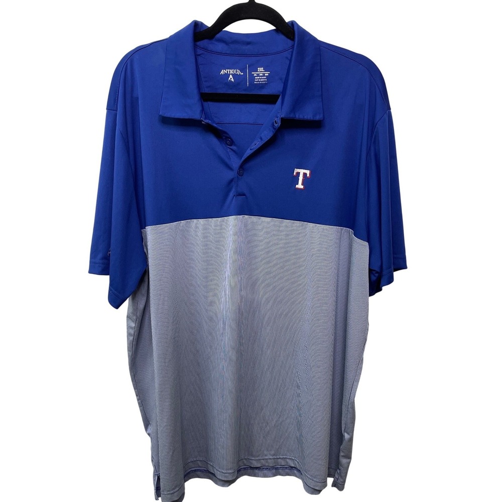 Antigua Texas Rangers MLB‎ Men 2XL Blue Grey Colorblock Performance Polo Shirt